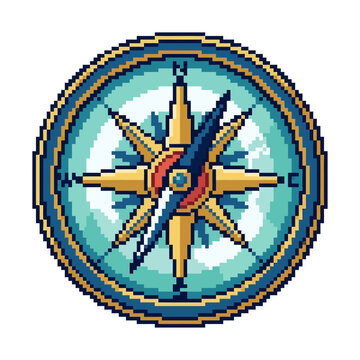 Ornate nautical compass dial in pixel art.