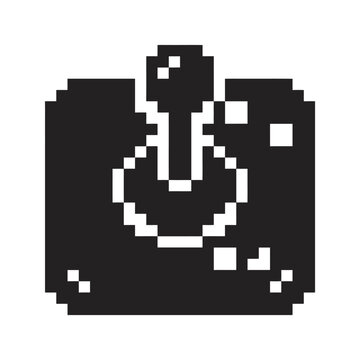 Pixel art arcade joystick button within a square.