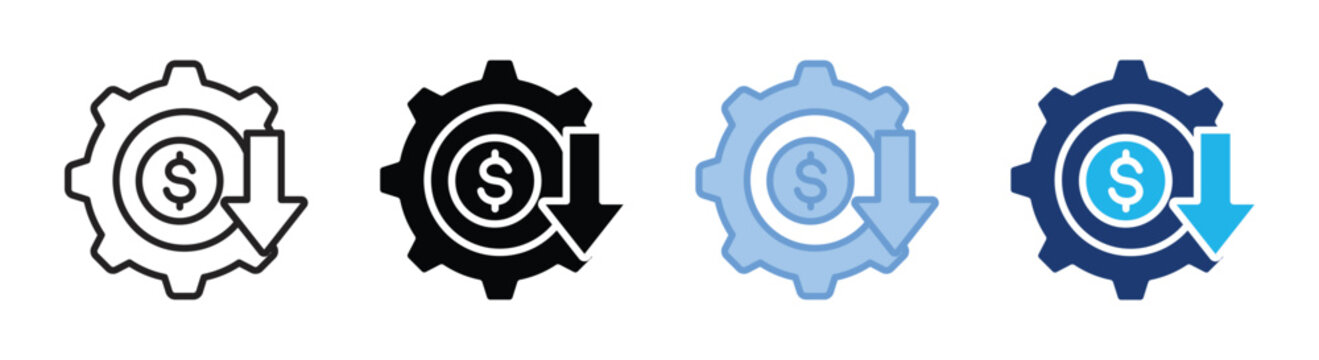 Cost reduction icon set multiple style collection