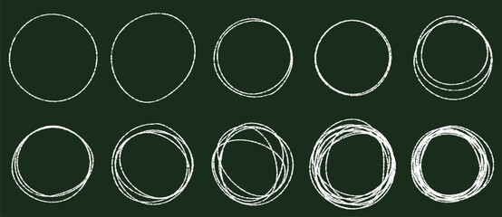Hand-drawn circular icon on a blackboard (white line, swirl/scribble style)  suitable for copy space, highlighting, etc. © 　Coro