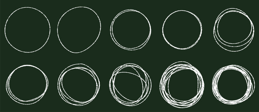 Hand-drawn circular icon on a blackboard (white line, swirl/scribble style); suitable for copy space, highlighting, etc.
