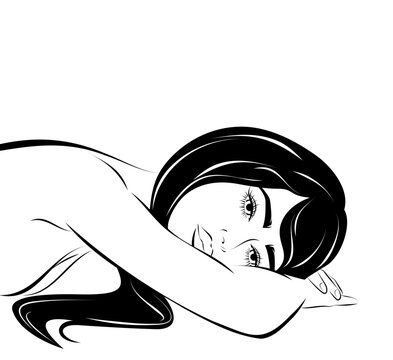 1601_Sad, thoughtful girl lying on her stomach with her hands under her head
