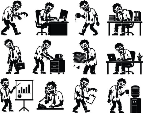 Zombie office workers in grid formation black vector