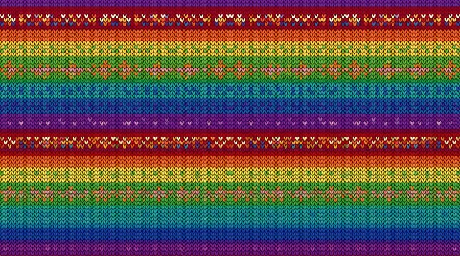 Seamless knitted texture with vibrant rainbow stripes and wool detail