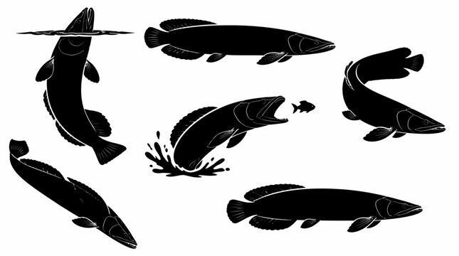 Snakehead Fish Silhouette Set in Various Dynamic Poses