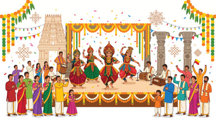 Fototapeta premium Vibrant Karnataka celebration of Kannada Rajyotsava with traditional Indian culture and festive dance performances