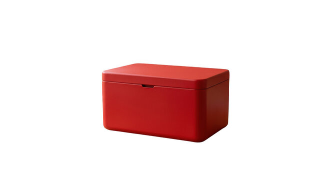 Red insulated lunchbox on white background