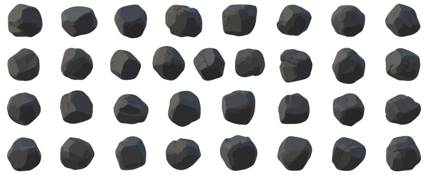 low poly stone and rock collection with geometric shapes, flat shading design for game landscapes and 3D environment vector illustration