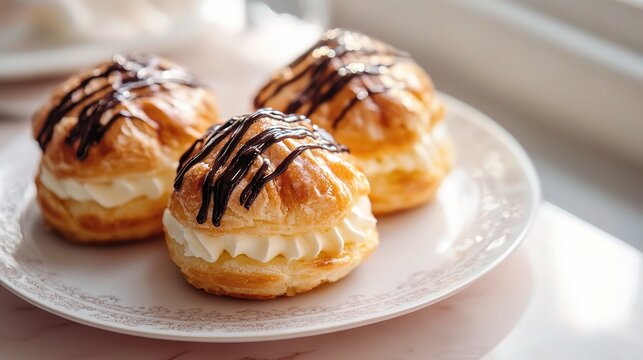 Cream Puff with Vanilla Custard and Chocolate Drizzle