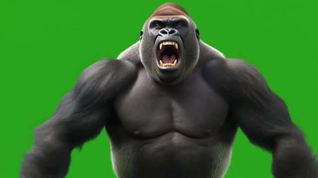 Angry silverback gorilla roaring with aggressive motion in this high quality 3d animated digital character video for creative media projects