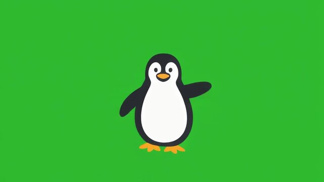 Animated penguin character waving its flippers in a cheerful motion sequence for a playful digital media video production project