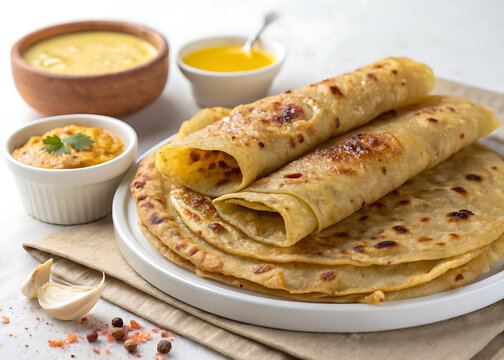 Puran Poli for Holi festival  sweet stuffed flatbread with ghee  isolated on white background