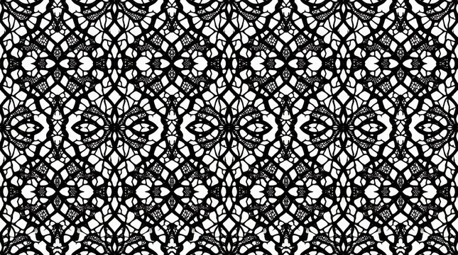 Intricate black lace seamless pattern on white background