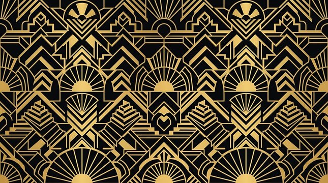Luxurious gold and black art deco geometric pattern