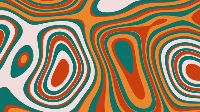 Abstract liquid motion background. Retro 70s style flowing colorful waves animation.