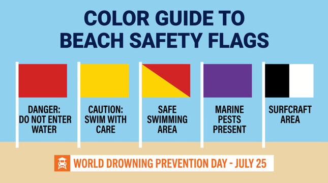 Color Guide to Beach Safety Flags - Line Icon Design for World Drowning Prevention Day