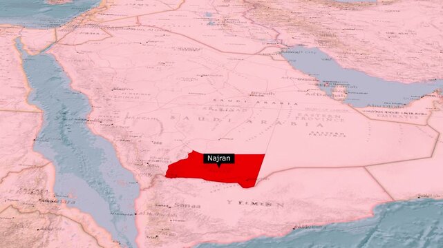 Najran Province Highlighted Red on Saudi Arabia Political Map Animation