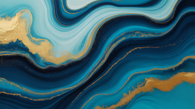 Abstract fluid art with blue and green swirling patterns