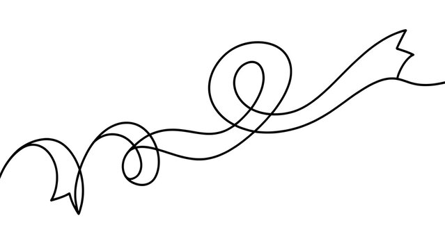 Elegant black swirl ribbon on white background.