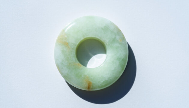 Jade donut shaped stone pendant closeup.