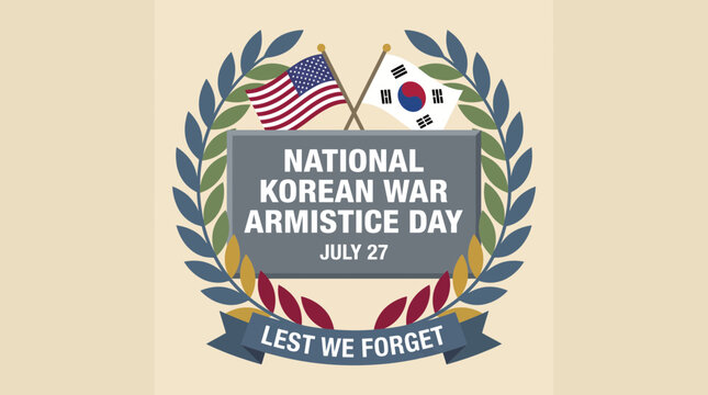 National Korean War Armistice Day Laurel Wreath Memorial Vector Flat Design Illustration