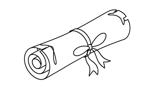 rolled diploma with ribbon on white background.