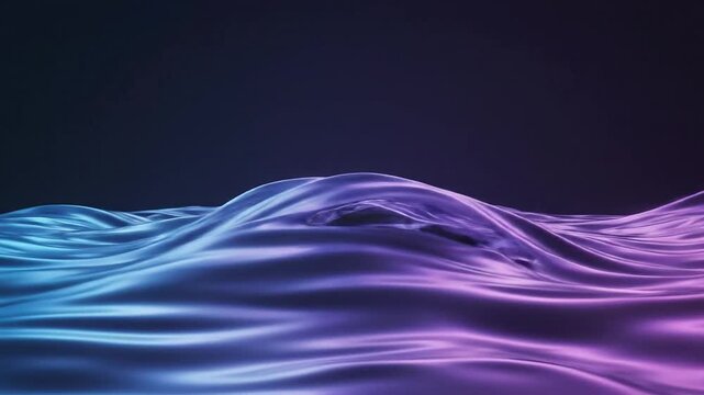 Abstract glowing wave 4K video loop flowing liquid metal surface in blue and purple colors cinematic motion design background