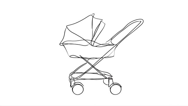 Minimalist baby stroller line art white background.
