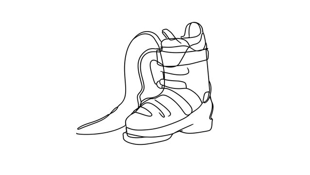 Snowboard boot line art illustration white background.