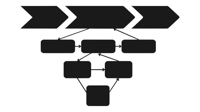Chevron process flow diagram with connected workflow structure template