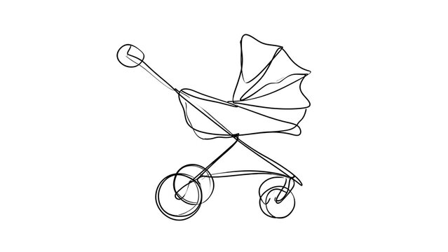Vintage baby carriage illustration white background.