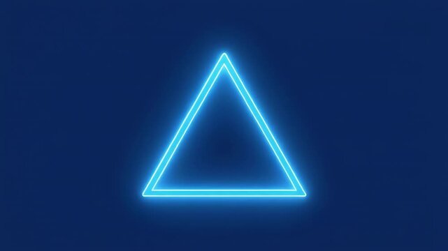 Glowing blue neon triangles animating rhythmically across a dark backdrop with subtle geometric patterns