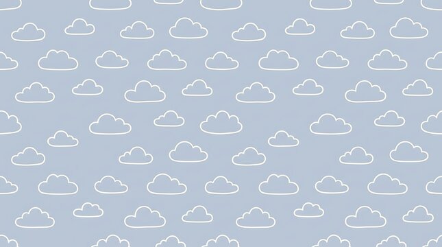 Seamless pattern of hand drawn white clouds on light blue background