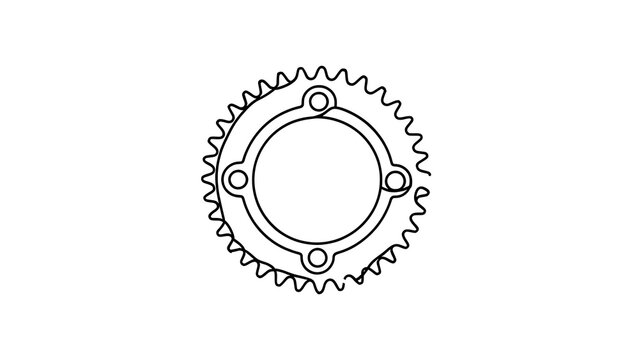 Black and white sprocket gear icon white background.