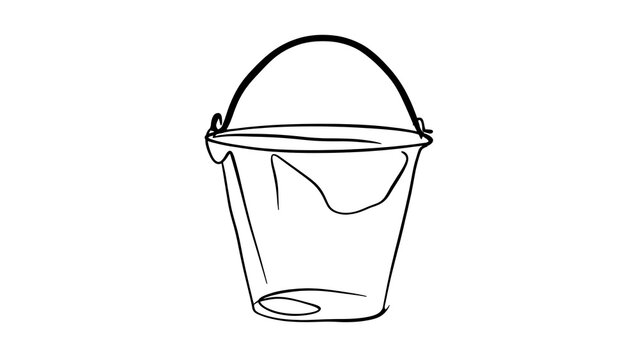 Simple black line art bucket illustration white background.