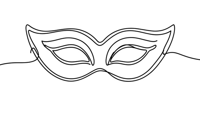 Elegant masquerade mask outline white background.
