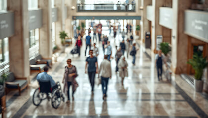 Fototapeta premium Busy people walking in a modern airport terminal during daytime