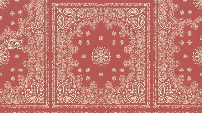 Seamless red bandana pattern with white paisley print