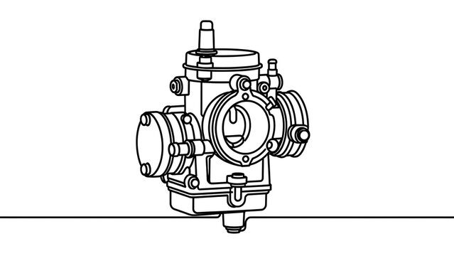 Carburetor technical drawing white background.