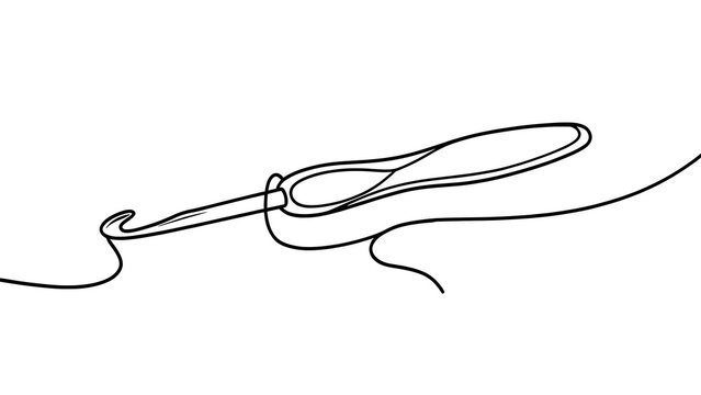 Minimalist crochet hook line art white background.