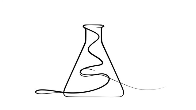 Minimalist line art beaker white background.