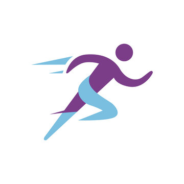 Dynamic running man logo illustration vector icon of fast sprinting athlete for athletic club and fitness center