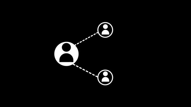Animation with network connection person icon isolated on black background. networking, social media connection concept sign. Share icon with 4k motion video shear with friend ..