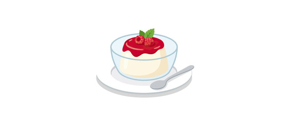 Creamy dessert with berry sauce and mint leaf © febri