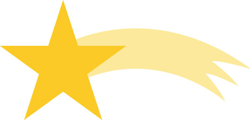 Yellow shooting star vector illustration. Simple flat comet icon with a curved pastel trail. Clean celestial graphic representing dreams, wishes, and outer space concepts. © NOMAN