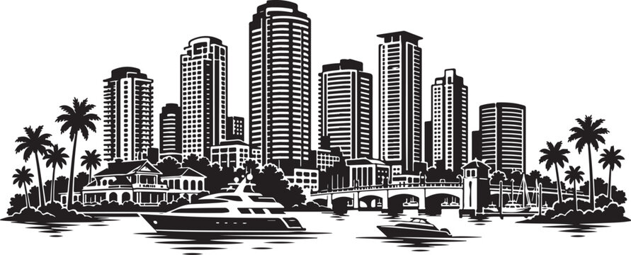 Fort Lauderdale Florida Skyline Silhouette Vector Illustration