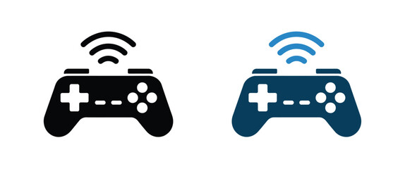 Wireless gaming controller icon set. multiplayer video game symbols, console elements, and entertainment vector illustration. © SAHERA
