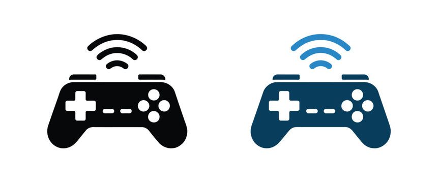 Wireless gaming controller icon set. multiplayer video game symbols, console elements, and entertainment vector illustration.
