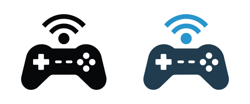 Wireless gaming controller icon set. multiplayer video game symbols, console elements, and entertainment vector illustration.