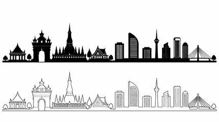 Obraz premium Vientiane City Skyline Silhouette Icon Set